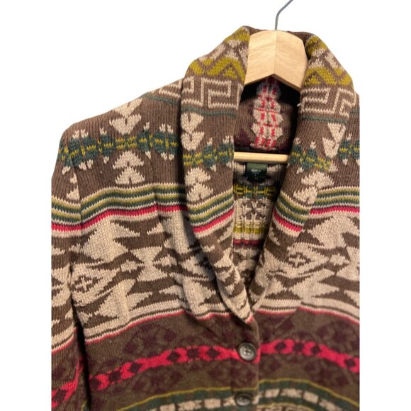 Eddie Bauer Southwestern Print Button Front Cardigan Beige Size S Boho Fall Cozy - Picture 10 of 15